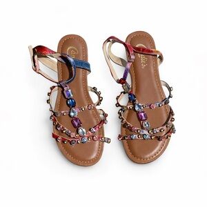 Candie’s Bling Multicolor Stone Flat Sandals | Summer Festival | Size 7